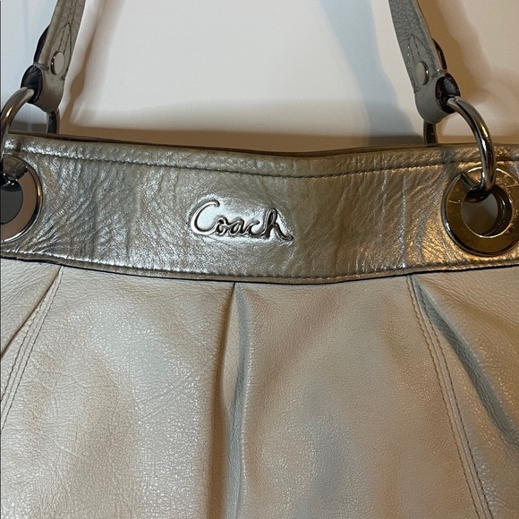 Coach Metallic Silver and Cream Shoulder Bag, Rehab purse - Picture 2 of 5